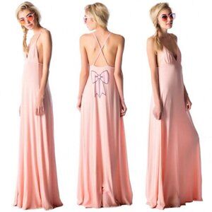 NWT Wildfox "Marilyn" Bow Maxi Dress in Pink Sz. S